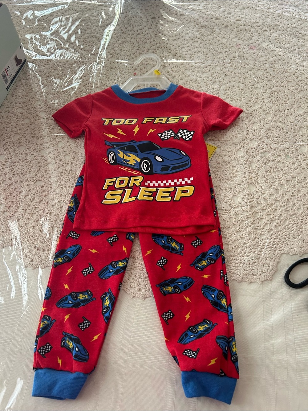 Boys Red 'Too Fast For Sleep' Race Car Pajama Set size 18 months
